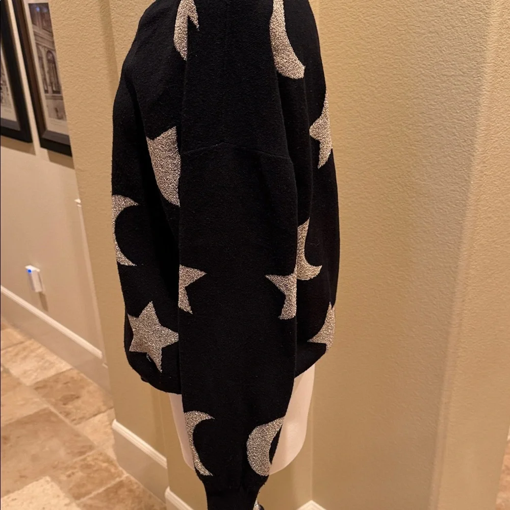 Beach Riot Black with metallic Star and Moon V-Neck Sweater - Picture 2 of 7